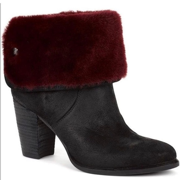 UGG Layna Suede Shearling Foldover Boots - Picture 1 of 7